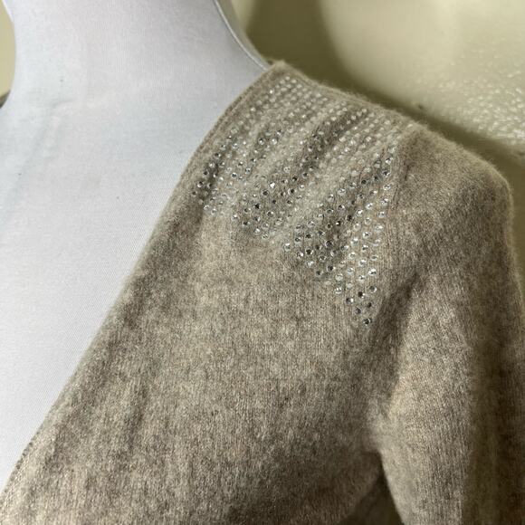 Maison 1.2.3 Paris Cashmere Cardigan M/L Womens Beige Ruffle Embellished Open - Picture 3 of 12